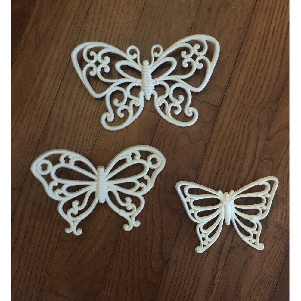 Vintage White Syroco Homco 70's Butterflies Wall Decor MCM Made In USA Set Of 3